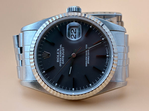Rolex Datejust 36 16234 - Slate Tritium Dial - White Gold Fluted Bezel - Jubilee - 1994